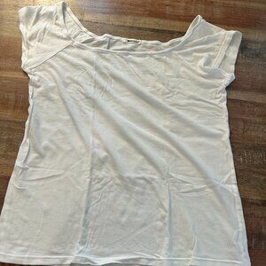 LA made white cotton short-sleeved small t-shirt with wide neck and cap sleeves